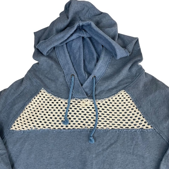 Free People Crochet Panel Blue Pullover Hoodie Sweatshirt Medium - Picture 7 of 13